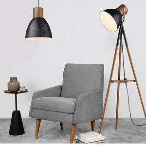 NIB ELYONA Industrial Pendant Light Hammered Metal Wood Black